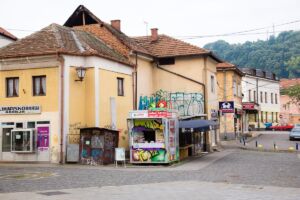 a kiosk in the city center of Tuzla